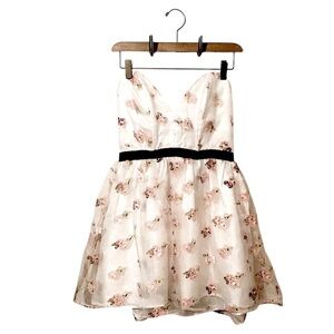 TOBI Strapless Sheer Chiffon White & Baby Pink Floral Party Mini Dress NWT 
Sz M